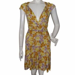Free People Yellow and Purple Floral Midi Dress